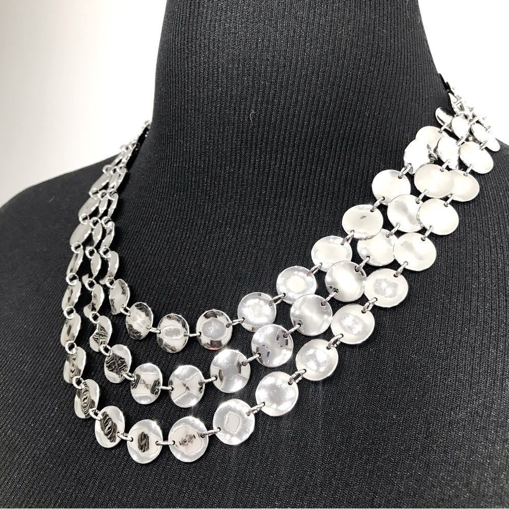 Talbots Silver Tone Reflective Circle Disc Triple… - image 2